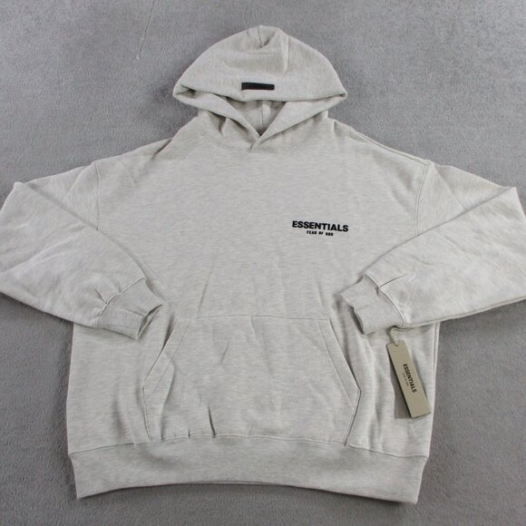 Fear of God Essentials Hoodie Mens Medium Light Oatmeal Heather Sweatshirt NEW - Picture 1 of 12